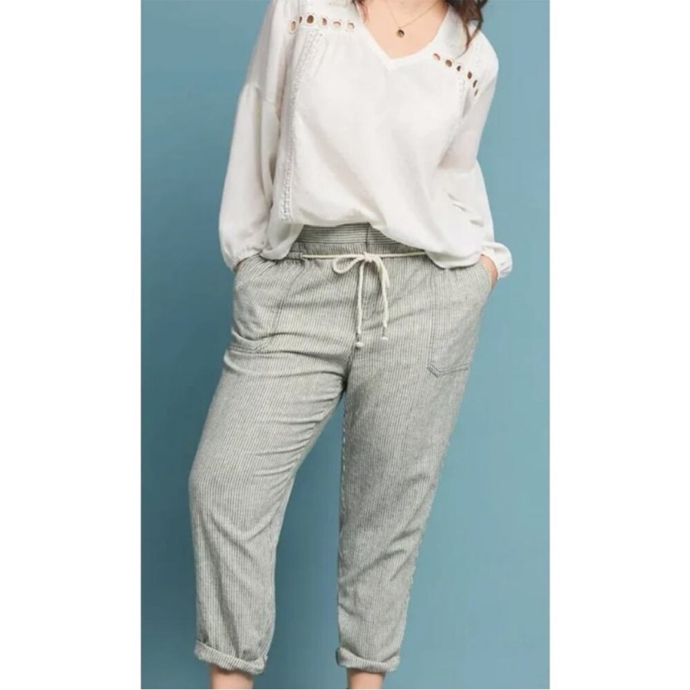Anthropologie Seashore Linen Blend Pants Green/White Lagenlook size 3X